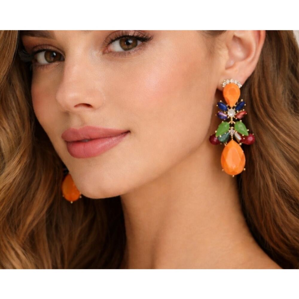 Mirabella Gold Colorful Stone Earrings New